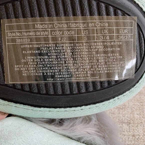 New Victoria's Secret Slippers Small 5 6 Blue Mint Green Gray Faux Fur Pom NWT - Picture 10 of 10